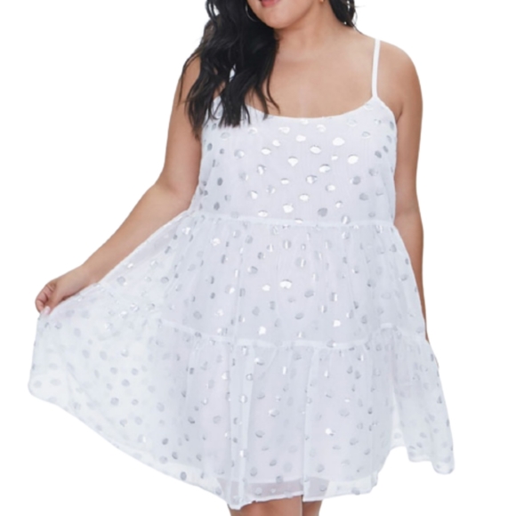 FLIRTY ☆ WHITE ORGANZA POLKA-DOT BABYDOLL DRESS ☆ 2x ☆ NWT - Picture 9 of 10